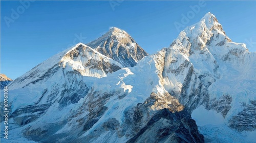 Majestic snow-capped Himalayan peaks under a clear blue sky