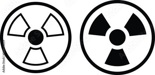 Radiation warning sign icons. Set of radiation hazard signs. Three radiation hazard symbols showing different styles. Vector illustration
