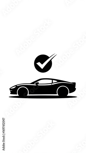 Car silhouette with check mark in a stock vector image.