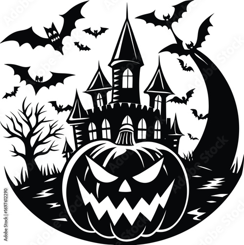 halloween background with pumpkin and bats