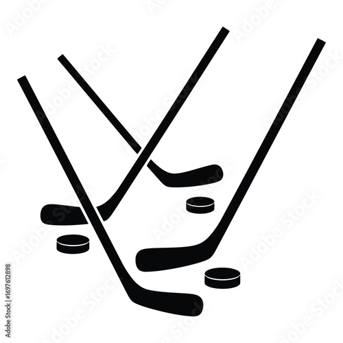 Hockey sticks and pucks arranged for sports competition and athleticism vector