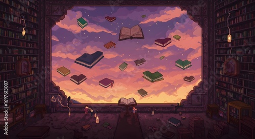 Epic Pixel Art Fantasy Scene of Medieval Fortress with Gods and Mythical Elements