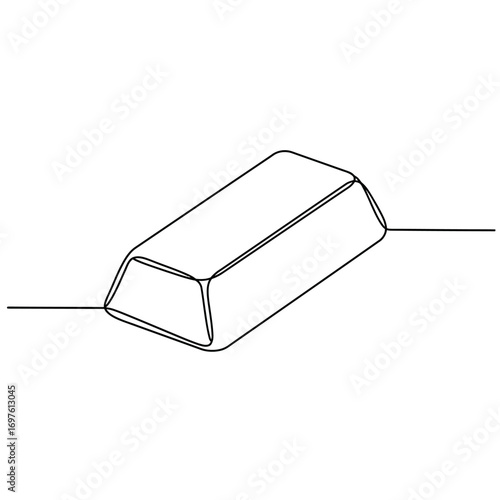 A sleek, minimalist continuous line art drawing depicts a shining gold bar, symbolizing wealth, investment, and precious metal value.