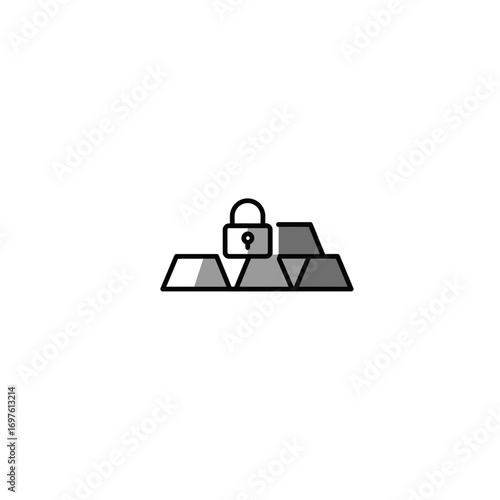 This icon depicts a secure investment concept, symbolizing protected financial assets and valuable resources with a padlock guarding gold bars.