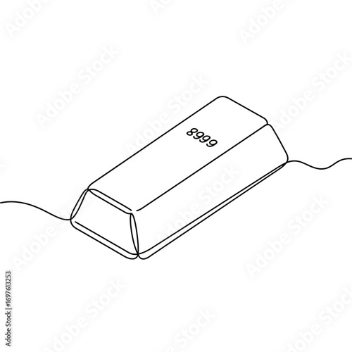 A minimalist one-line drawing depicts a shiny gold bar, symbolizing wealth, investment, and financial security in a clean, elegant style.
