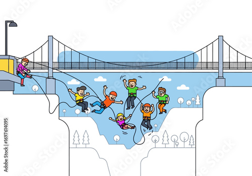 Thrilling ziplining adventure over water and canyons. Perfect for travel brochures, adventure websites, and outdoor recreational advertisements.
