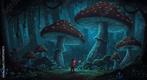 Epic Pixel Art Fantasy Scene of Medieval Fortress with Gods and Mythical Elements