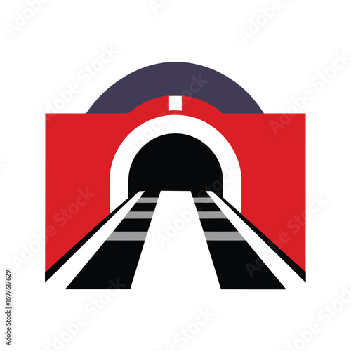 Tunnel construction project on white background design