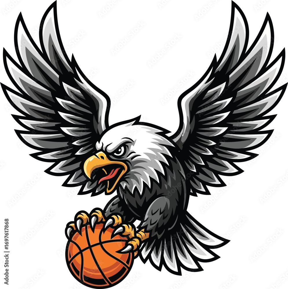 Obraz premium Fierce Eagle Mascot Dunking Basketball Vector Sports Logo Illustration