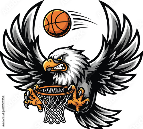 Fierce Eagle Mascot Dunking Basketball Vector Sports Logo Illustration

