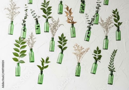 Wallpaper Mural Floating green bottles with fresh and dried plants Torontodigital.ca