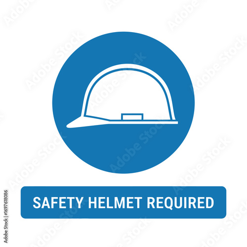 Safety sign indicating that a safety helmet is required for the area, in a blue circle.