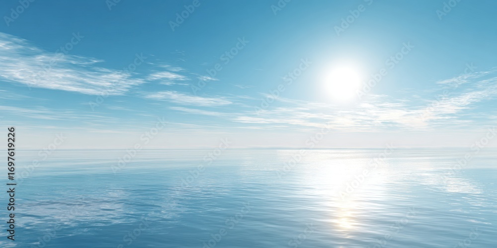 Fototapeta premium Bright Sun Over Calm Ocean and Blue Sky