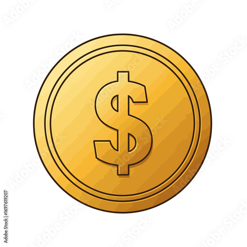 A shiny golden coin with a dollar sign symbol in the center, representing currency, finance, and wealth.
