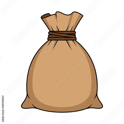 Illustration of a brown sack tied with a rope, commonly used for carrying goods.