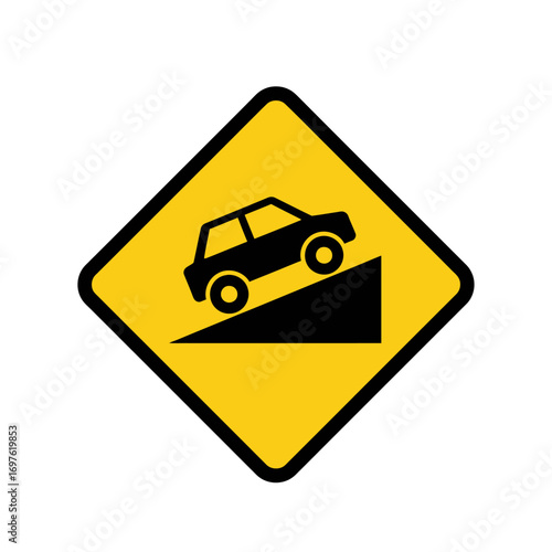 A yellow diamond-shaped traffic sign warning drivers of a steep hill or upward grade ahead.