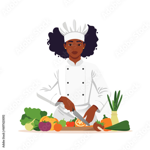 Skilled chef meticulously chops fresh vegetables, preparing a vibrant and healthy meal for culinary delight
