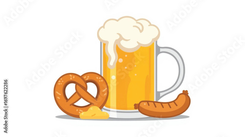 Classic Oktoberfest Food Vector – Beer, Pretzel, and Sausage Combo for German Festival Design
