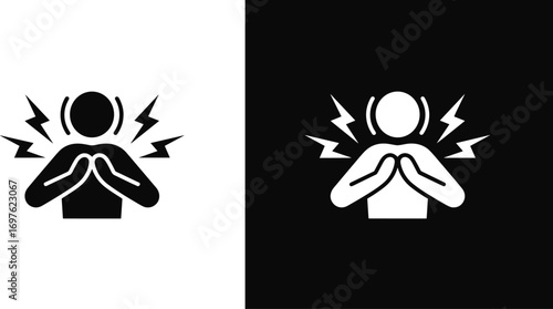 Icon of a Person Experiencing Pain or Stress with Lightning Bolts Keywords: pain, stress, anxiety, discomfort, suffering, agony