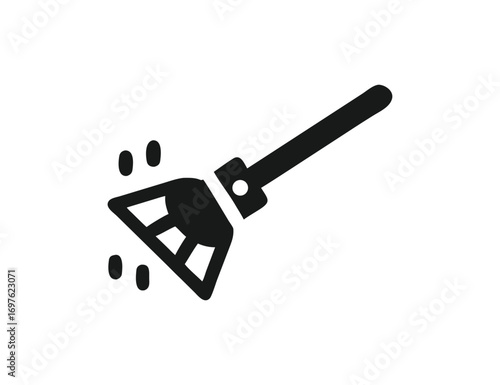 Simple icon of a broom sweeping dust particles for cleaning and household chores