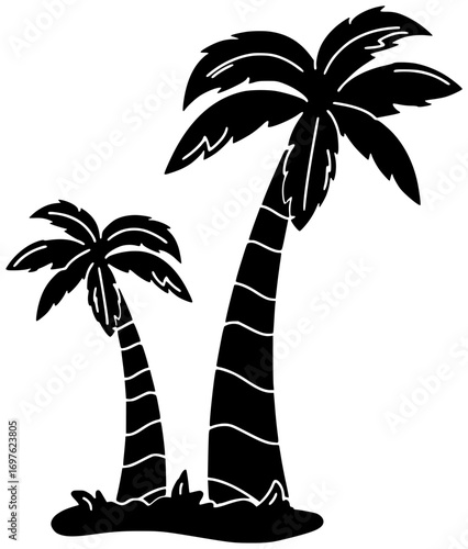 nature illustration tree silhouette summer logo tropical icon beach outline exotic palm leaf coconut jungle paradise travel landscape green shape pattern vector graphic background