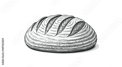 Artistic grayscale illustration of a loaf of bread with intricate texture and detailing