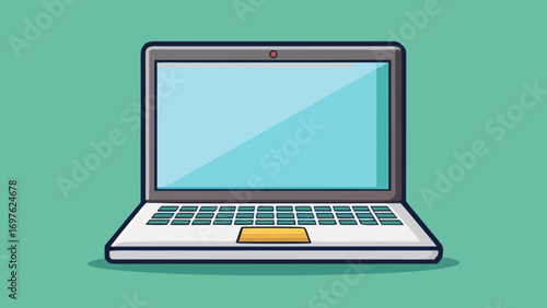 Simple flat design open laptop on a teal background