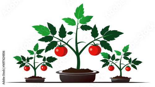 Vector illustration of tomato plants with ripe red tomatoes