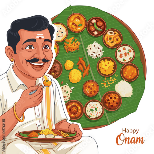 Happy Onam Feast: A Man Enjoying Traditional Sadya