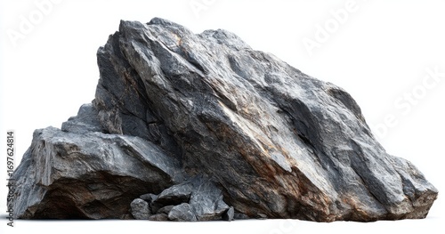 Dark Grey and Brown Rock Formation Isolated on White Background