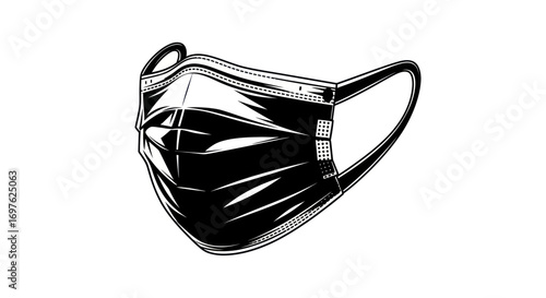 Dramatic monochrome illustration of a disposable face mask symbolizing protection and awareness