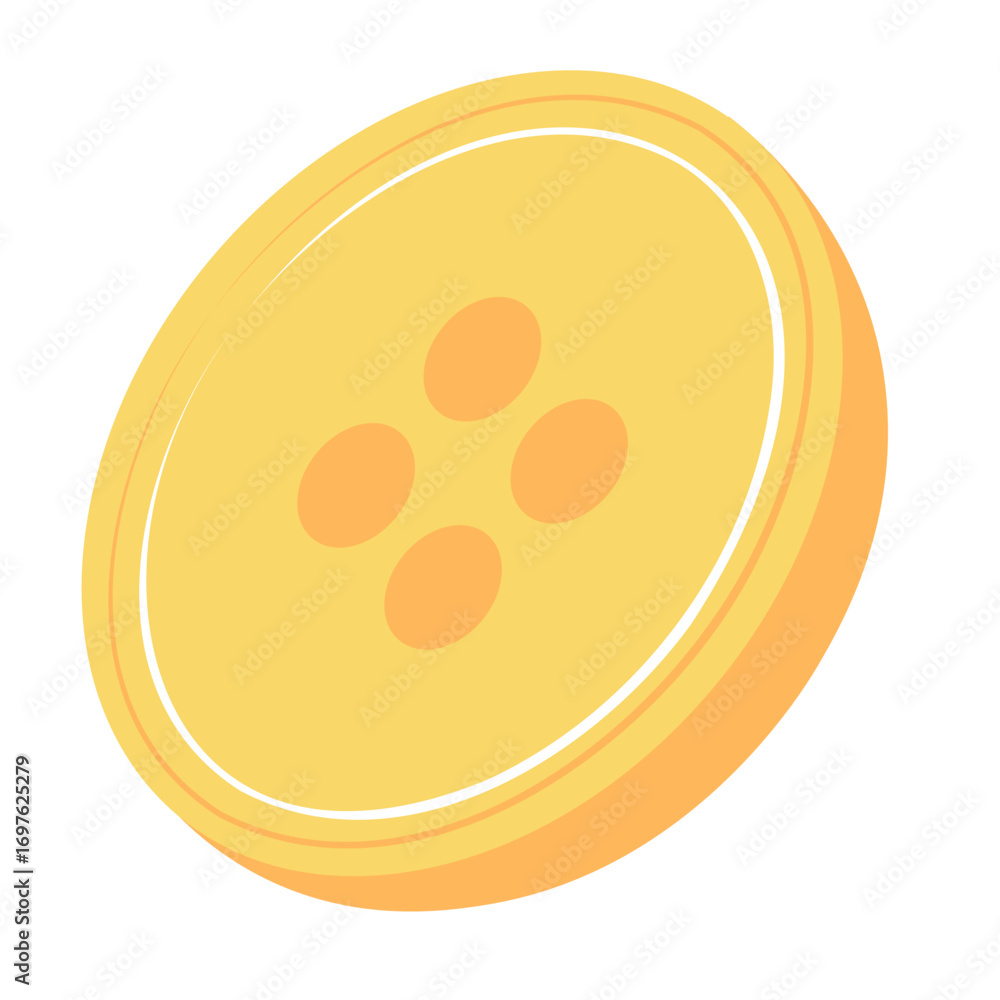 Fototapeta premium Yellow Sewing Button with Four Holes Isolated