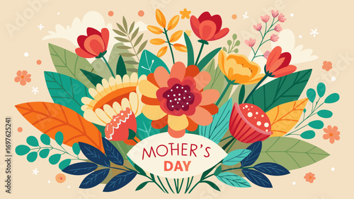 Mother s day floral arrangement with colorful flowers and leaves