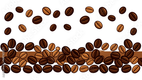 Scattered and piled coffee beans border design