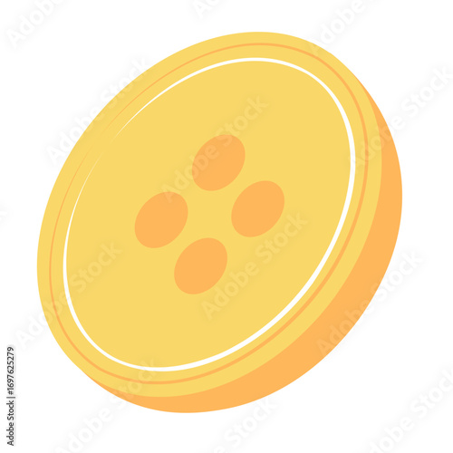 Yellow Sewing Button with Four Holes Isolated