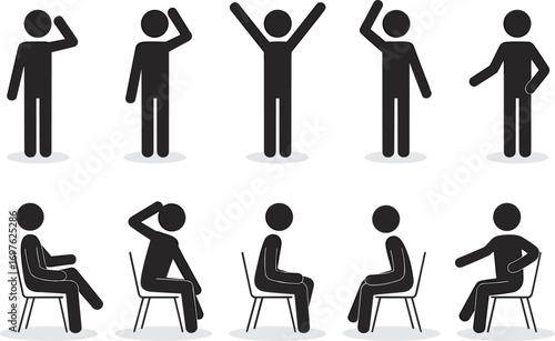 Stick Figure Poses Collection with Chairs Silhouette person people