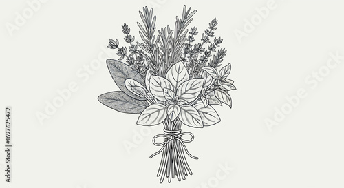 Elegant herbal bouquet showcasing fresh rosemary lavender basil and sage artistry