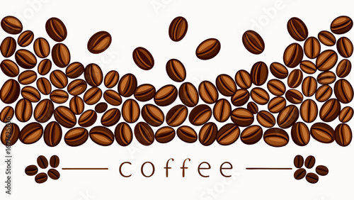 Falling coffee beans with word coffee and bean accents
