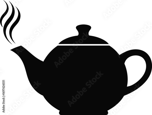 Silhouette of a teapot with steam, a classic symbol of tea time and relaxation
