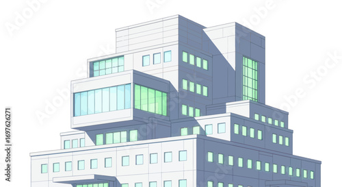 Geometric architecture composition of a modern multi story building design illustration