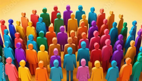 Wallpaper Mural Diverse crowd of colorful cartoon-style human figures standing close together on a warm gradient background representing unity and diversity in society Torontodigital.ca