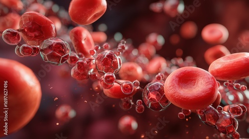 World Thrombosis Day, Highly detailed 3D medical illustration of blood clot dissolving with treatment, red blood cells and medication molecules interacting