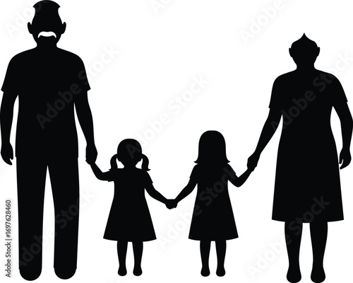 Silhouette of a family with two children, representing love and togetherness