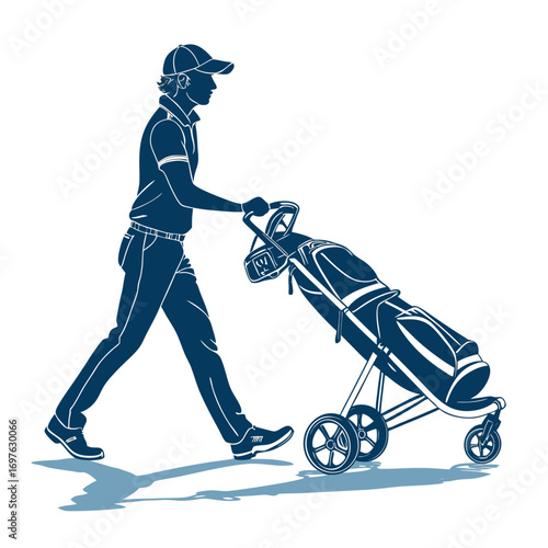 Depicting Create Bold Stroke Caddie Pushing Golf Trol Beautiful Professional Photo