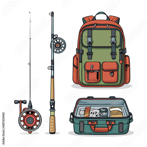 Create Bold Stroke Fishing Backpack Gear Creative Visual Ideal for Marketing