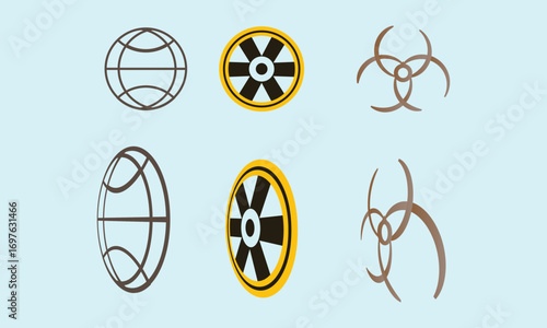 Globe, Wheel, and Biohazard Icon Set