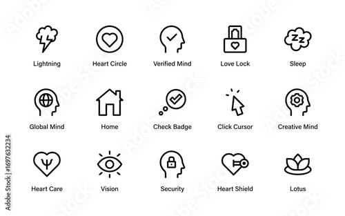 Psychology and mental therapy modern line icon pack, professional outline collection of brain care, counseling, mindfulness, wellness and emotional health designs