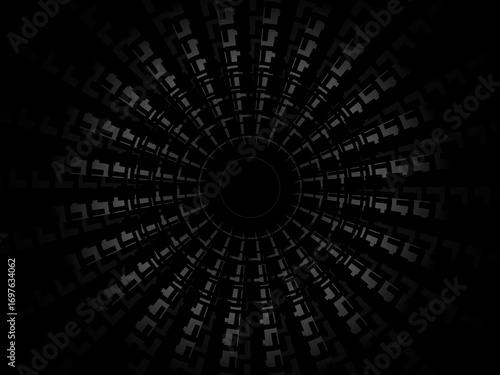 Abstract futuristic dark black background with circular wave design. Realistic 3d wallpaper with modern digital patterns. Perfect background for posters, websites, brochures, banners, apps, etc.