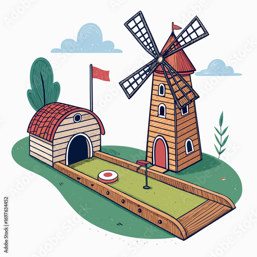 Featuring Create Bold Stroke Mini Golf Hole With Wind Crisp High-Quality Stock Image
