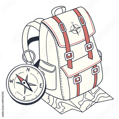 Adventure Awaits A Whimsical Backpack Compass and Map Illustration Evoking Wanderlust and the Thrill of Exploration